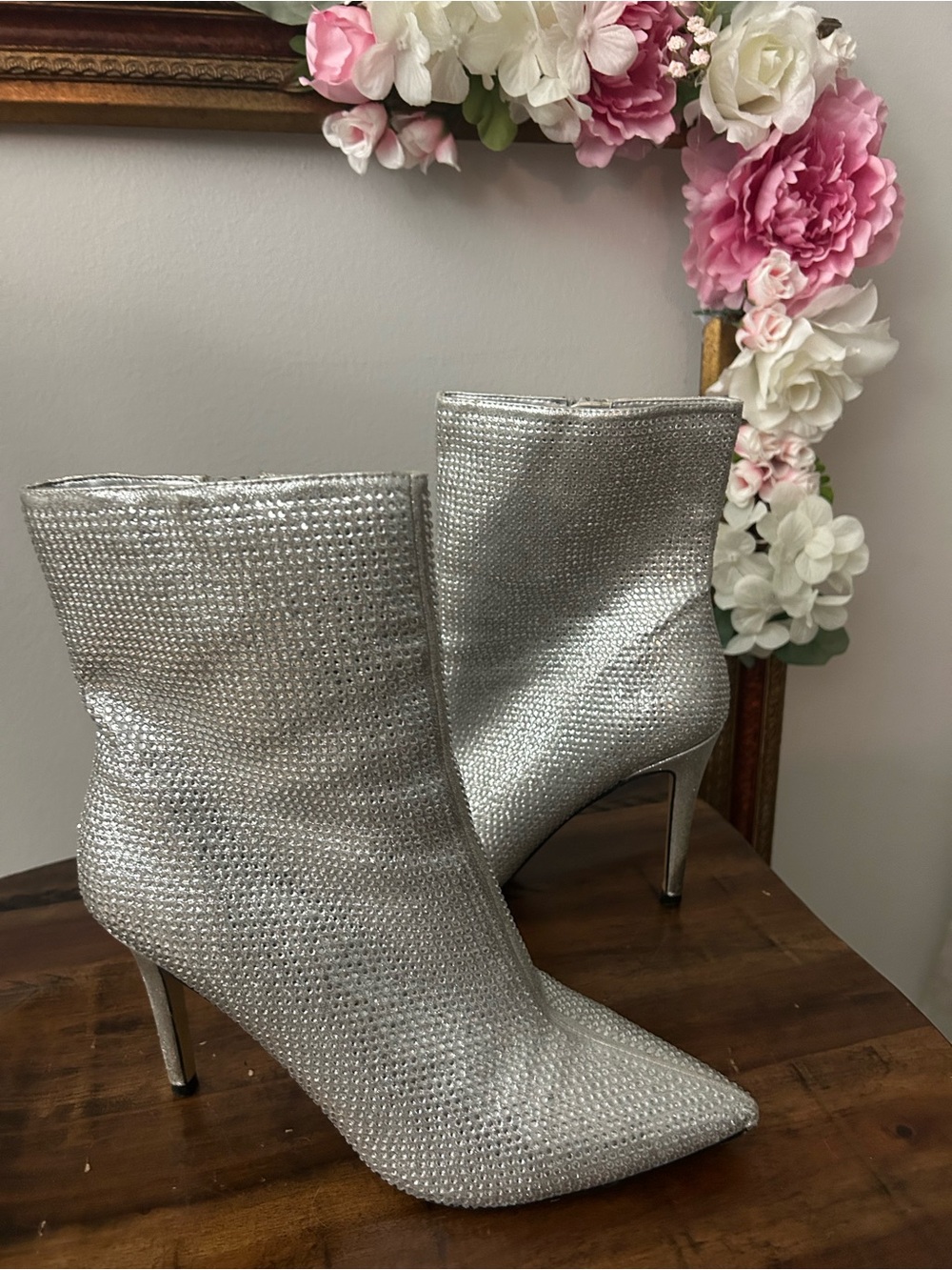 bp Athenna 2-Fab Silver Rhinestone Sparkly Ankle Boots